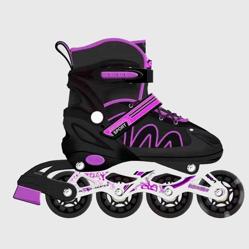 Patins Infantil Inline Preto Roxo De 4 Rodas Reto Ajustável Patins Meninos Com Freio Meninas