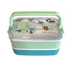 Lancheira Infantil Dupla Bento Box Marcus & Marcus 8 Peças Inox Antivazamento - Estampa Futebol