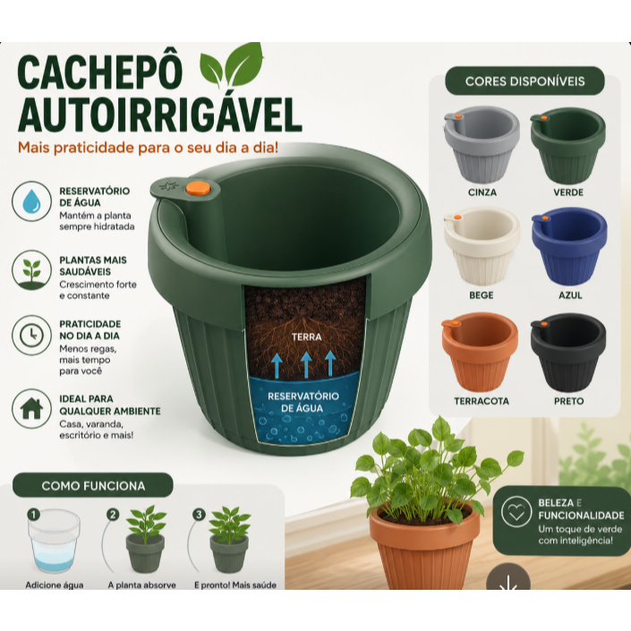 Mixx Nova Vaso Plantas Autoirrigável Antidengue Flores Hortas Cachepô Jardinagem