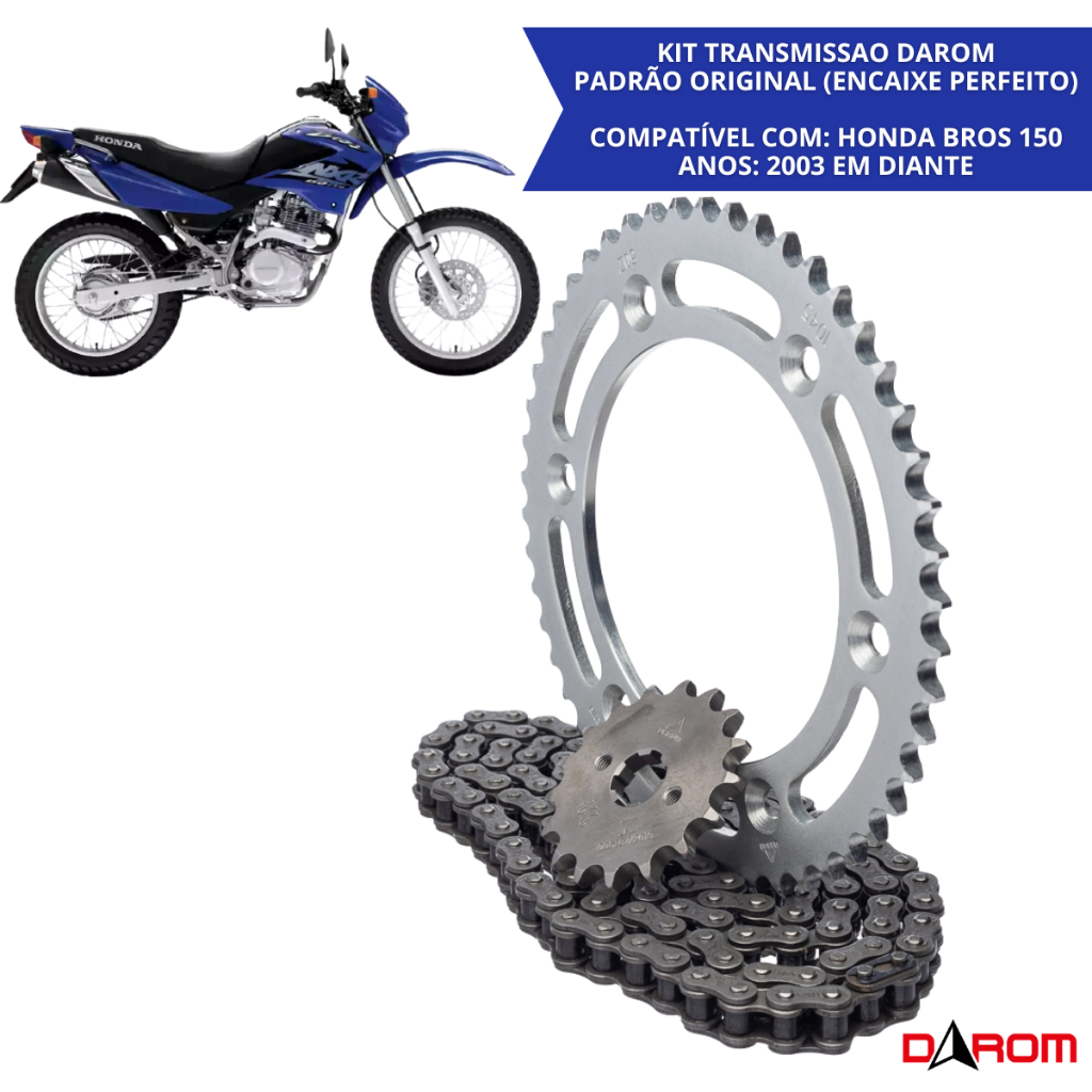 Kit Relação Transmissão Darom Bros 150 2003 a 2024 Corrente Coroa Pinhão 428HX 130L 50T 17T NXR 150 Bros KS ES ESD