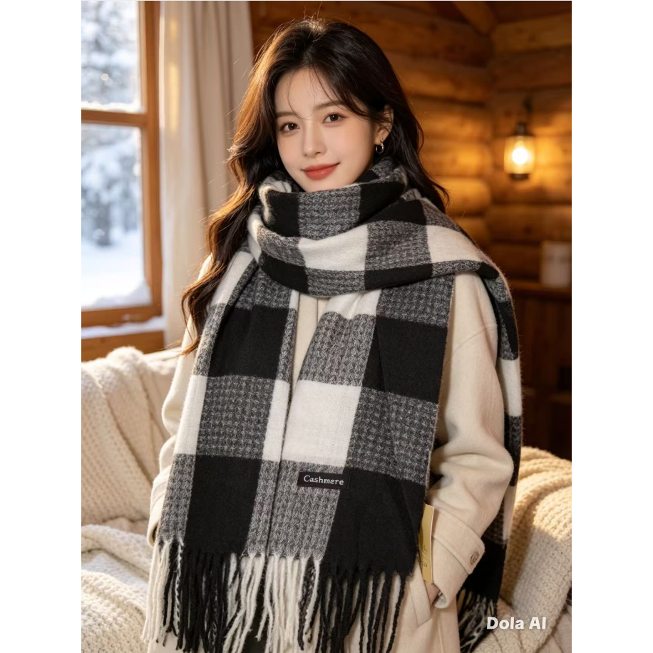 Cachecol feminino Houndstooth outono e inverno retrô imitação britânica xale xadrez de caxemira