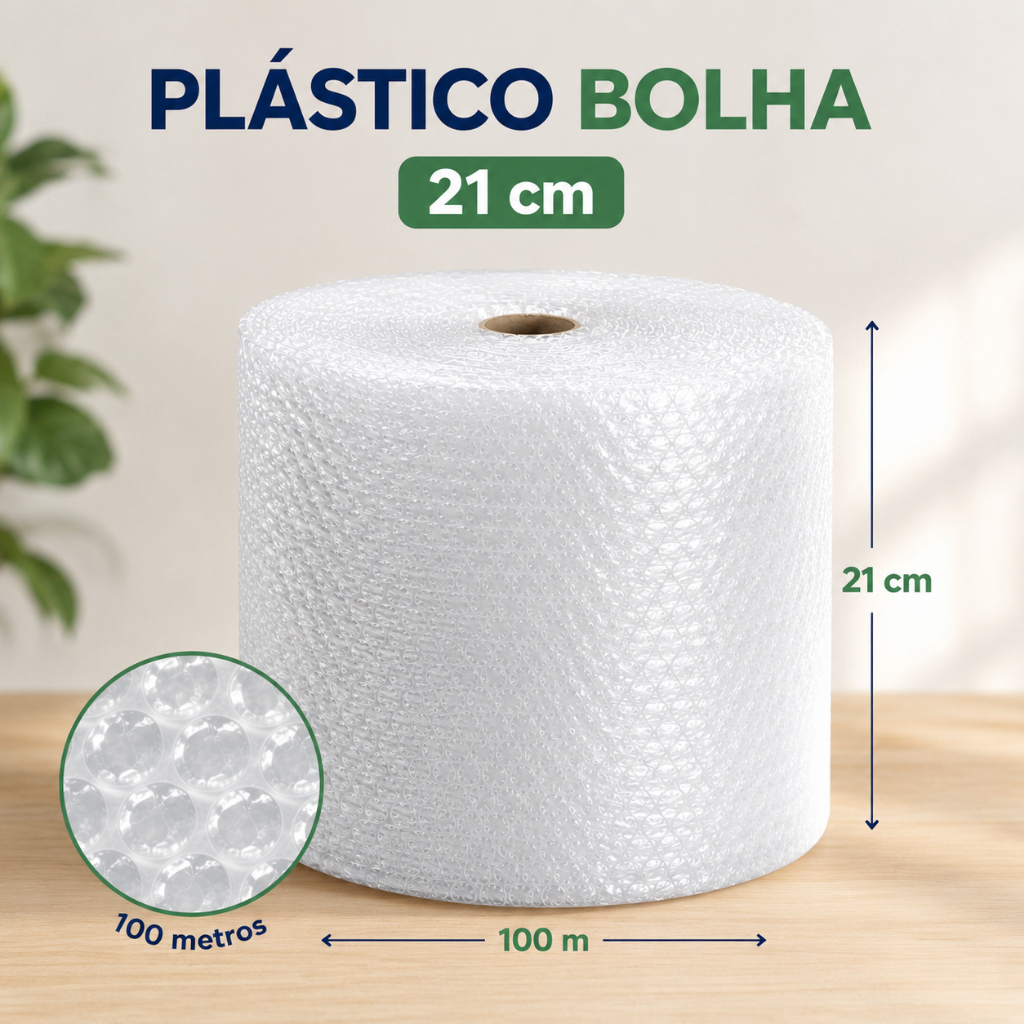 Plástico Bolha - Bobina 21 cm X 100 Mts E-commerce Mudança 25 Micras Bolha