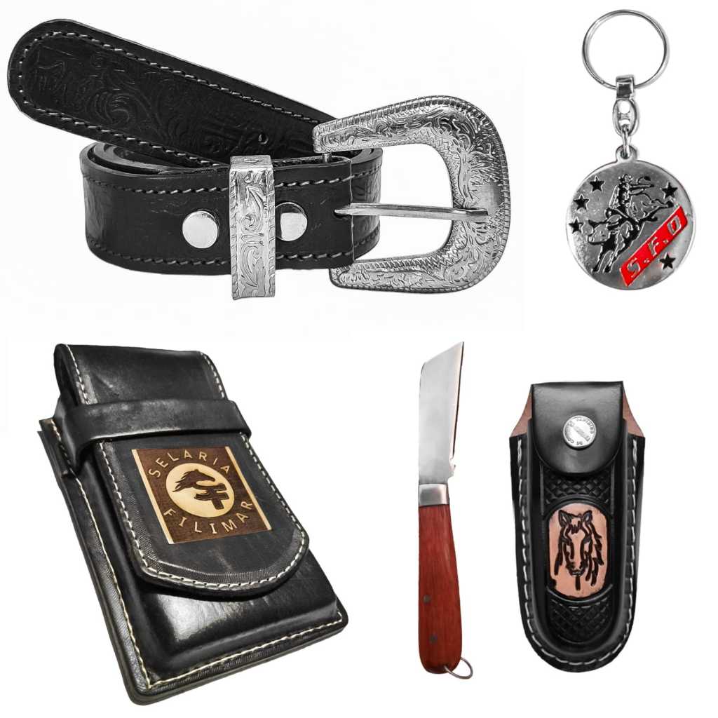 Kit Cavalgada Com Cinto Country Bainha E Canivete Capa E Chaveiro