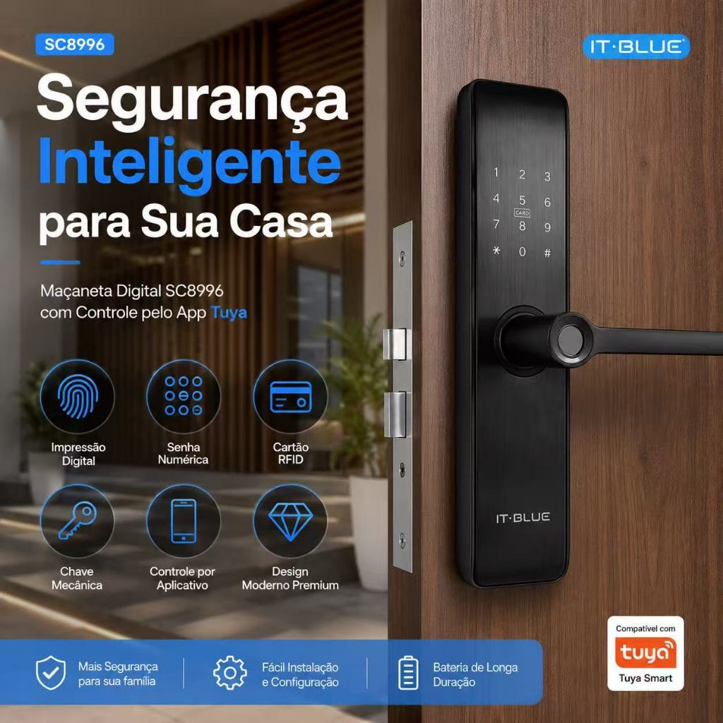 Fechadura Eletrônica Digital WiFi Tuya Smart Lock Biométrica Impressão Digital Senha Controle App