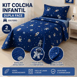 Kit Colcha Infantil Solteiro Matelada Bouti Dupla Face 2 Peças Menino Menina Cobre Leito Infantil 1,60x2,40