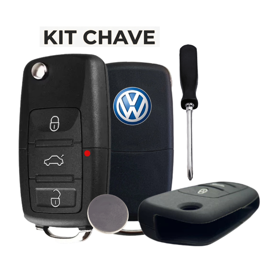 Kit Chave canivete Fox Gol Jetta Saveiro + Capa de Silicone Volkswagen + Bateria + Chave de fenda