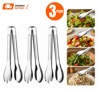 Kit 3 Pegador de Salada Pegador Multiuso Pães Massas Pegador Aço Inox