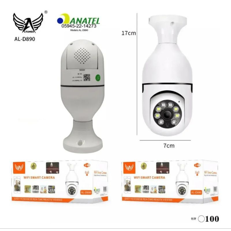 Câmera Lâmpada Espia Wifi Giratória 360 altomex AL-D890 Homologada Anatel Visão Noturna Colorida