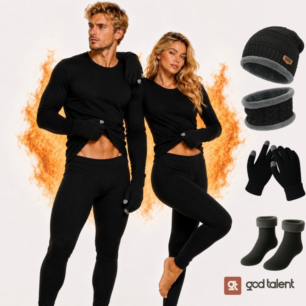 Kit Conjunto Segunda Pele Frio Blusa + Calca Térmica Luvas Meias Touca E Cachecol
