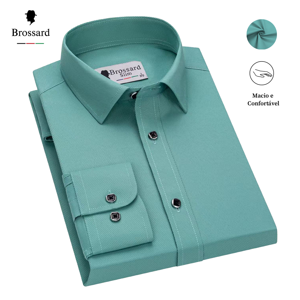 BROSSARD Camisa Social Masculina Manga Longa Slim Moda Blusa Não amassa Algodão Trabalho e Dia a Dia
