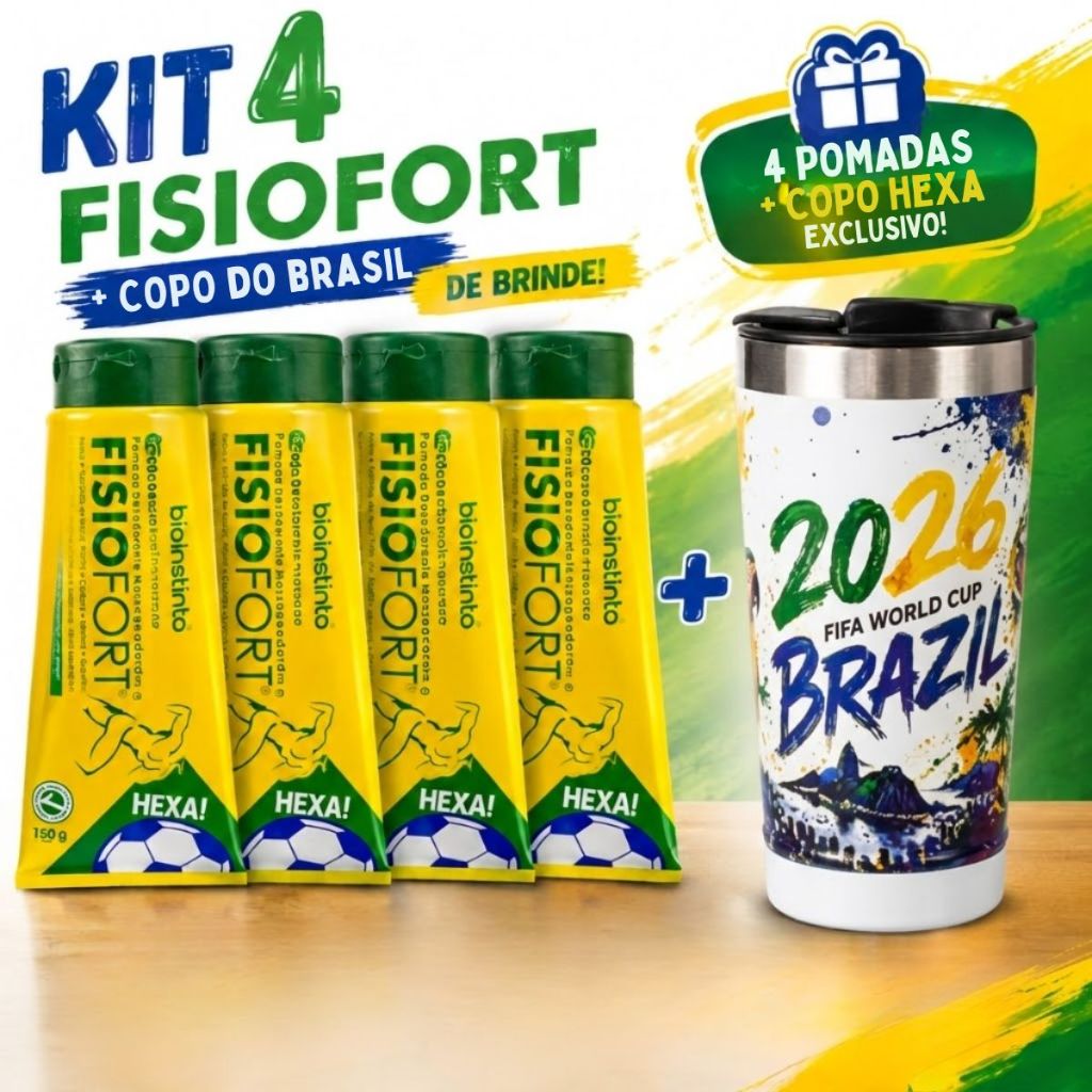 Combo 4 Pomadas Para Massagem Fisiofort Hexa Bio Instinto Relaxamento corporal+ brinde copo