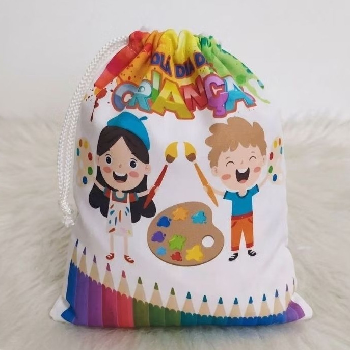 Saquinhos de Tecido Bolsa pra Doces Dia das Crianças Temático Tactel 20 x 15 cm