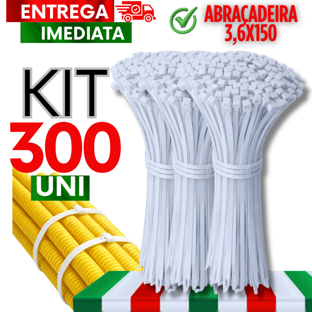 Kit Abraçadeira de Nylon 3,6x150mm Branca Enforca Gato Organizador Fios Chicotes Resistente Utilidades