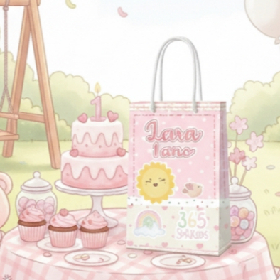 Sacolinha (M) | Sacola 365 Sorrisos Rosa Menina l Personalizada |Lembrancinha de Aniversário | PEGUE E MONTE