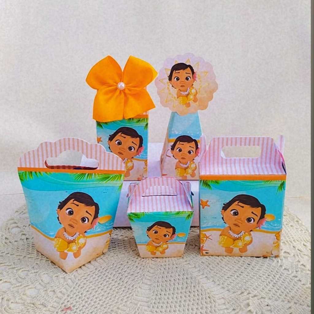 Kit Festa MOANA BABY Temas Caixinhas Personalizadas Lembrancinhas para Festas PEGUE E MONTE