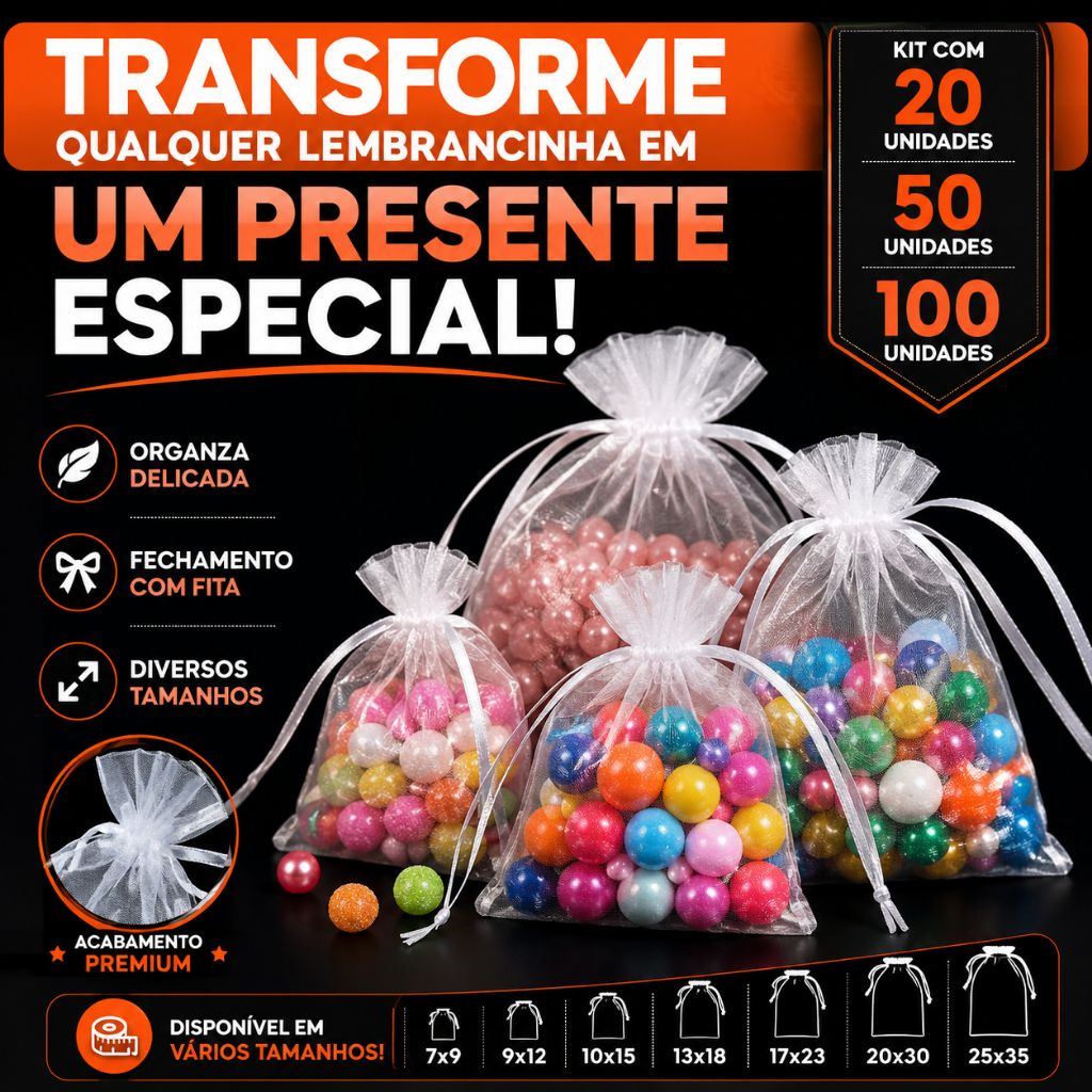 Saco Organza - Saquinho Para Lembrancinha Branco Kit Com 20/50/100 Unidades - Nybc