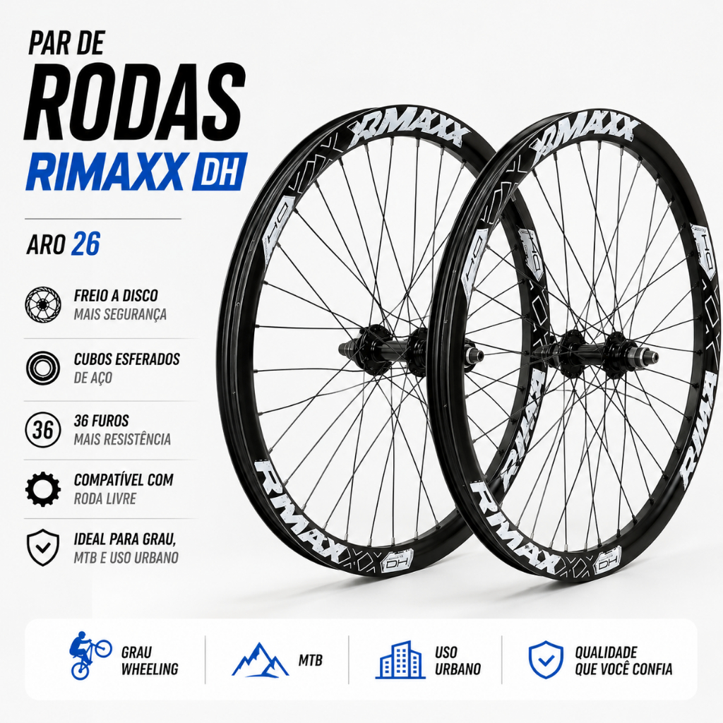 Par Roda Montada Aro 26 RIMAXX DH Disco 36 Furos Roda Livre MTB Grau Wheeling Bike