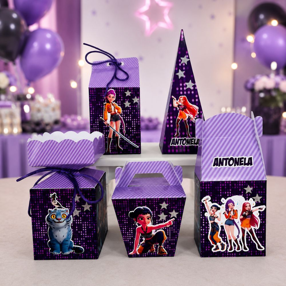 Kit Caixa Guerreiras Kpop / Personalizados Guerreiras Kpop / Lembrancinhas de Festa / Aniversário / Pegue e Monte.
