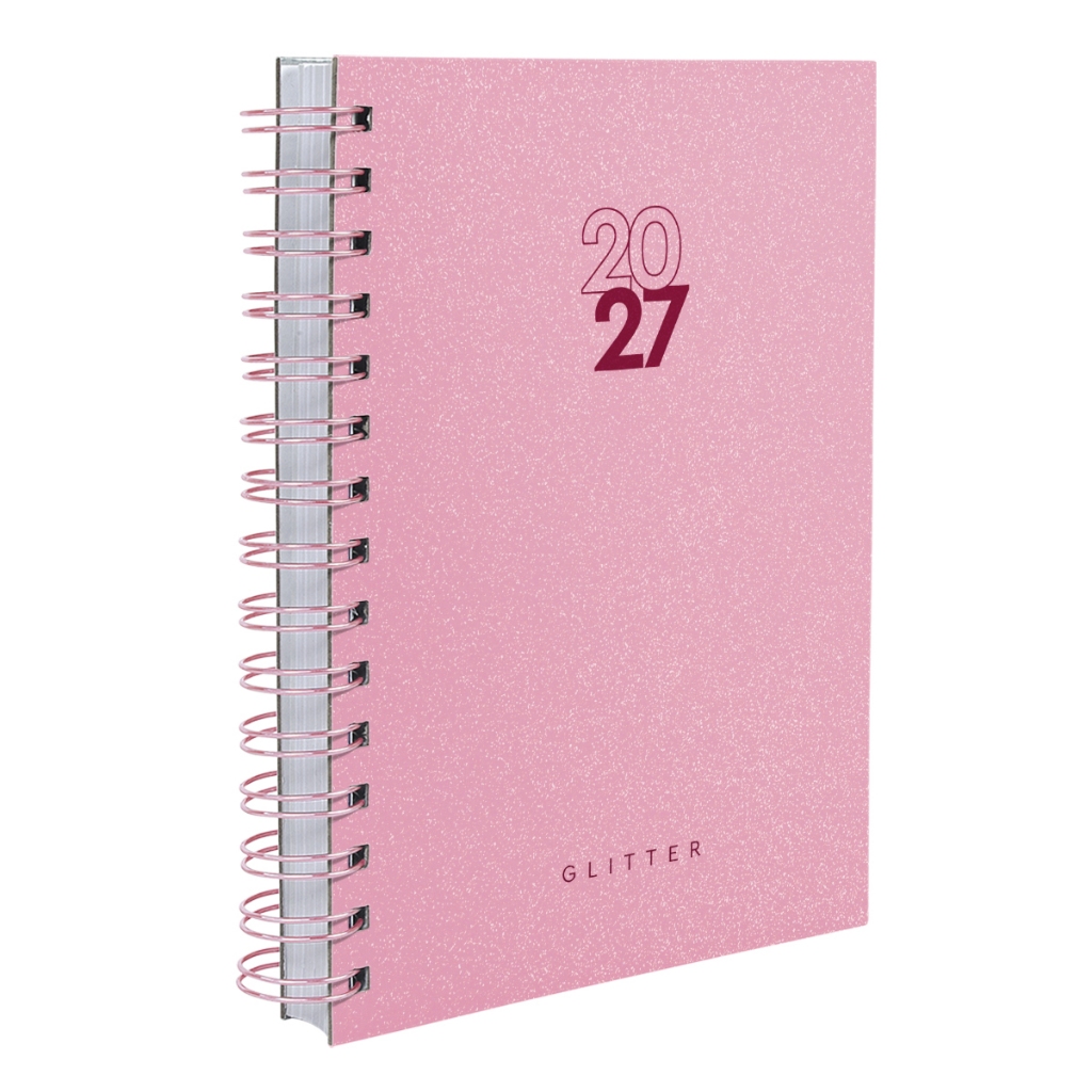 Agenda Capa Dura 2027 Solid Glitter Cores Rosa E Pink