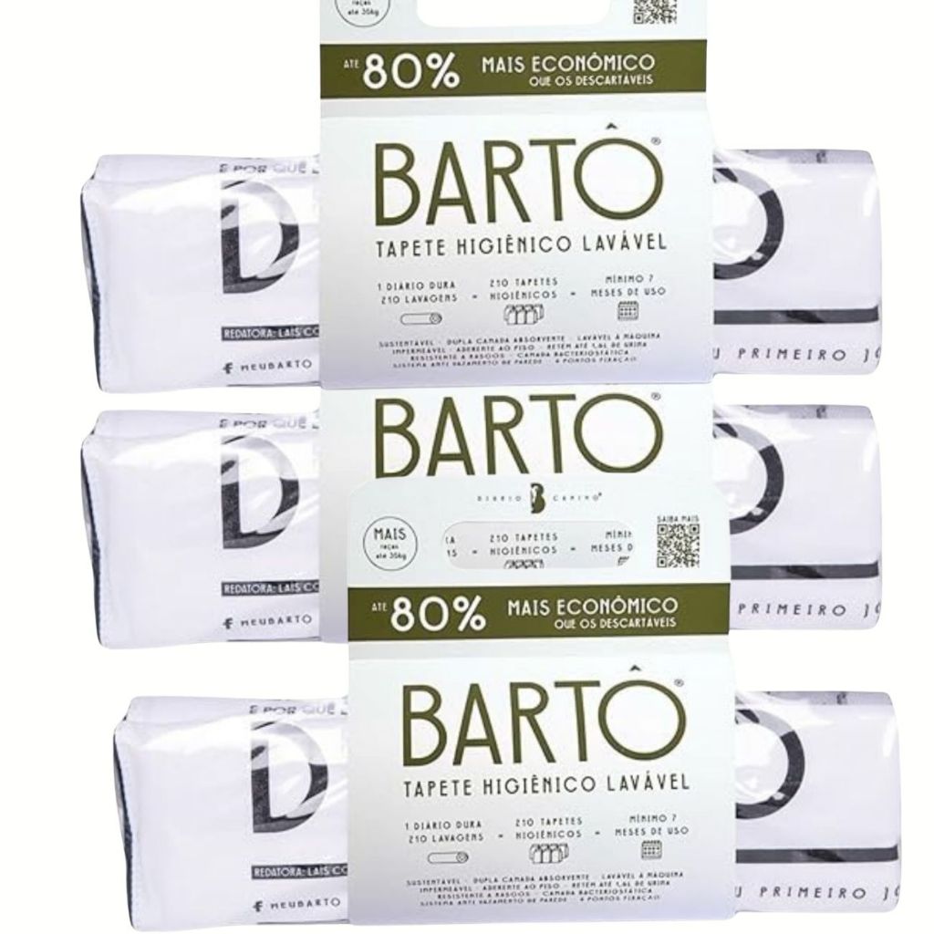03 Tapetes Higiênicos Pet Laváveis Bartô, Tamanho Grande Super Absorvente, Antiderrapante, Anti Odor