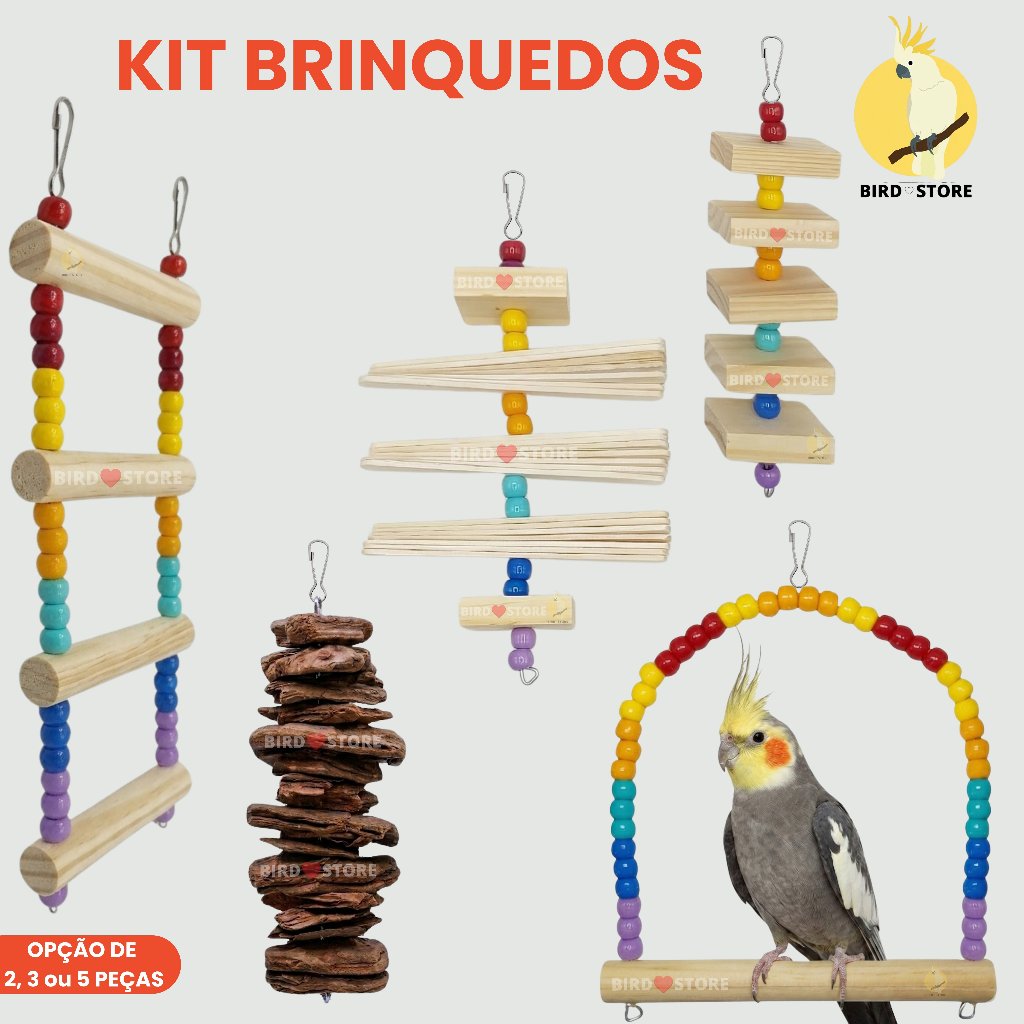 Kit Diversão Brinquedos Calopsita Agapornis Periquito Ring Neck Aves Acessórios Brinquedo Para Gaiola balanço Poleiro