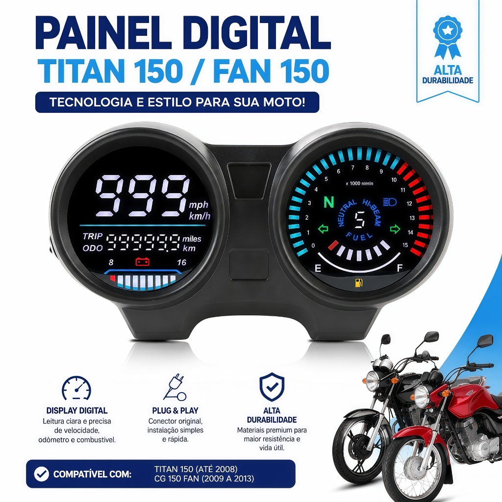 Painel Digital LED Titan 150 CG 150 2004 até 2008 Fan 150 2009 a 2013 Velocímetro RPM Completo Instrumentos Moto