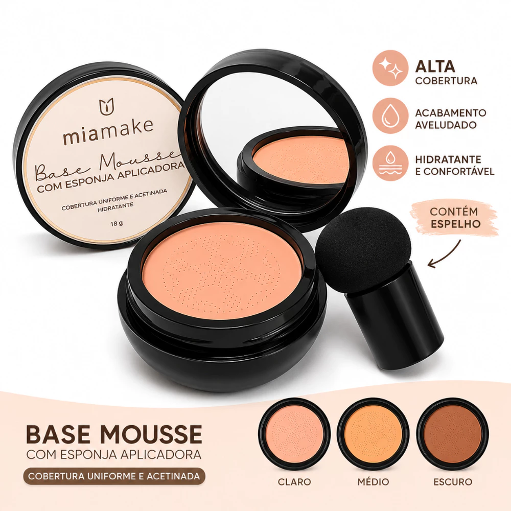 BB Cream Base Corretivo Mia Make 18g com Esponja Aplicadora Cobertura Uniforme