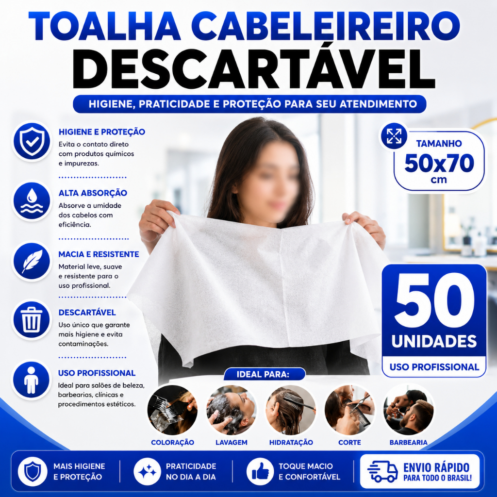 Toalha Descartável 50UN Cabelereiro barbeiro - 50x70