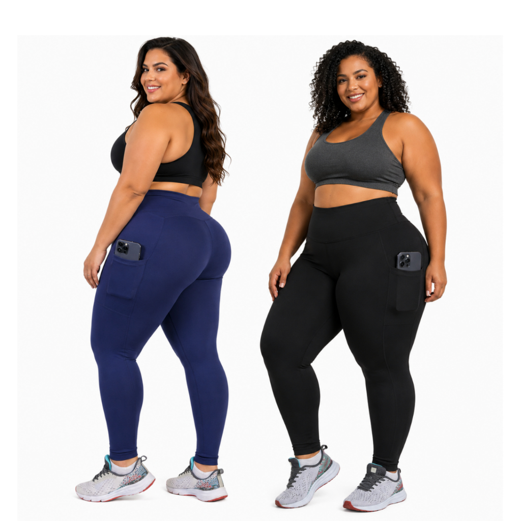 Kit 2 Calça Legging PLUS SIZE C/ Bolso Cós Alto Suplex Premium Academia Trabalho
