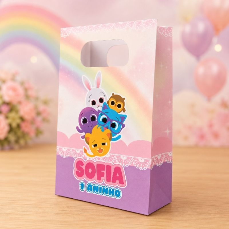Sacolinha Personalizada Bolofofos Rosa Menina (PEGUE E MONTE) Sacolinha Surpresa Lembrancinhas para festa