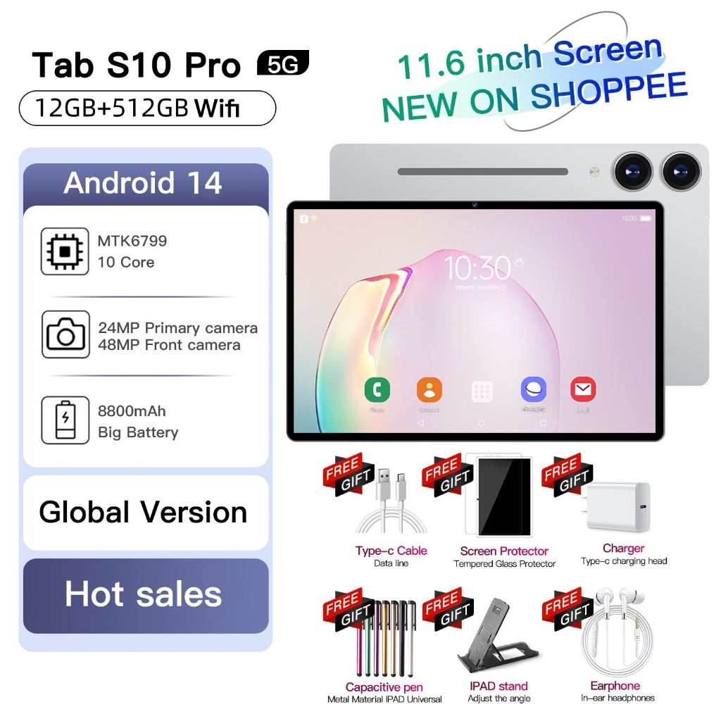 Tablet PC Hancdon Tab S10 PRO 5G -12GB+512GB com Teclado 11,6" HD  Android 15  Chip MTK6799 e Conectividade Dual SIM