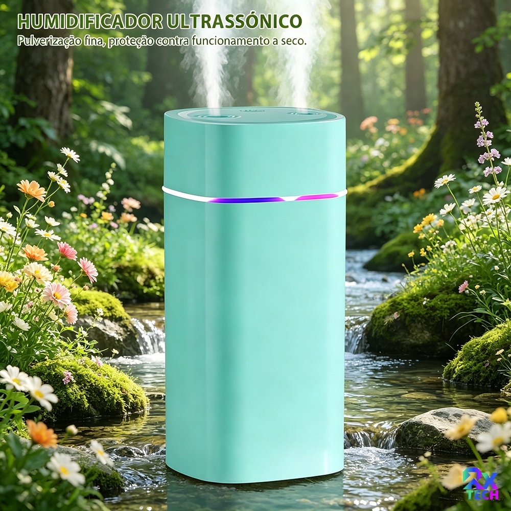 Umidificador De Ar E Aromatizador Filtro Bicos Dupla Difusor Escritório​ Portátil Led De Ambiente 600ml