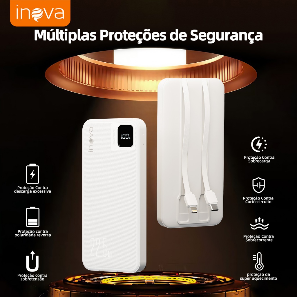 Inova Carregador Power Bank 22,5W Portátil 20000mah/10000mah  Universal carregamento rápido Saida 2 Cabos — foto 8