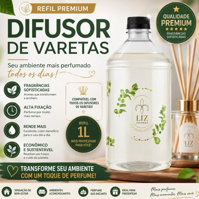 Difusor de Ambiente Refil Aromatizador 1 Litro 1000 ML Liz Aromas