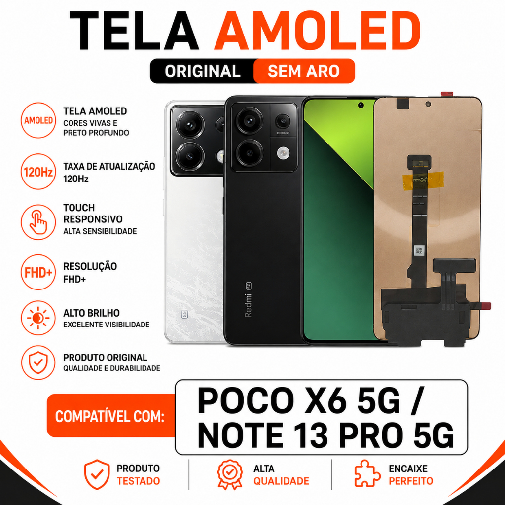 Frontal Poco X6 5G/ Redmi Note 13 Pro 5G Display Tela Amoled Oled Original Sem A