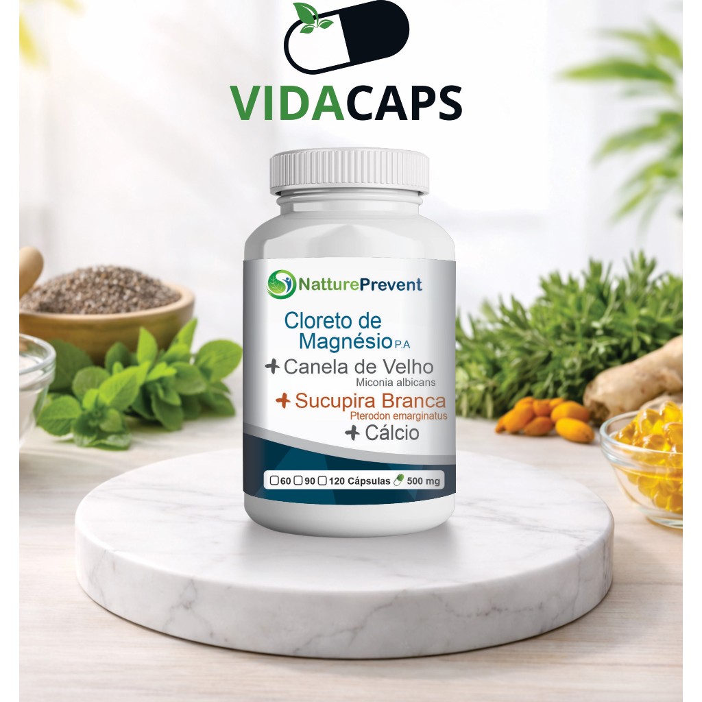 VidaPlena Cálcio Magnésio Composto 500mg 60 / 90 / 120 Cápsulas - Suplemento Natural Vidacaps