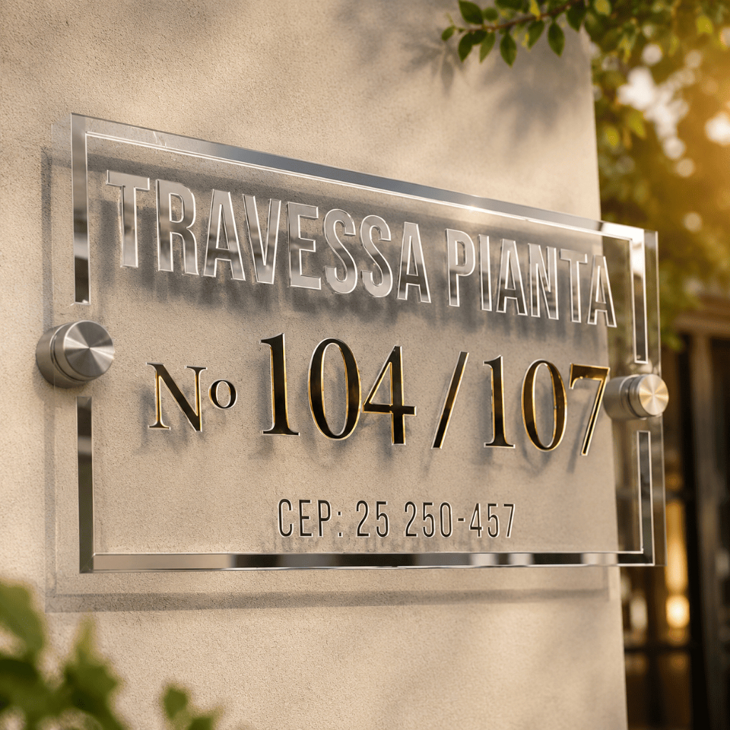 Placa De Endereço Acrilico Personalizada Dourado Luxo Corte a Laser
