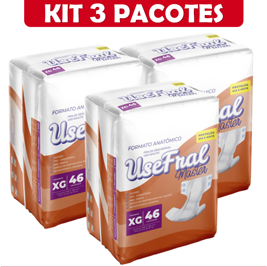 KIT FRALDA ADULTO USEFRAL HIPER - 3 PACOTES (XG/G ou M)