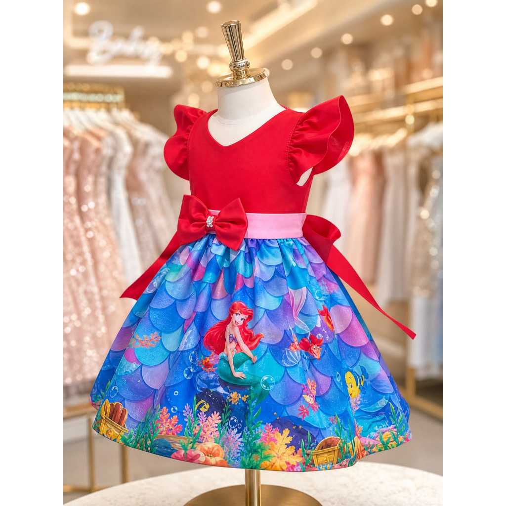 Vestido Infantil Temático Simples Ariel a Pequena Sereia RF02 (act)