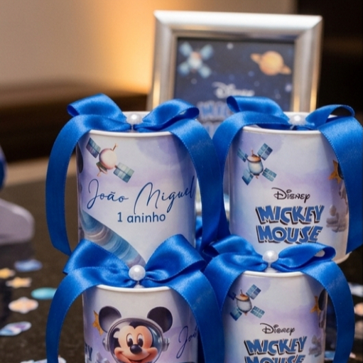 Kit Lembrancinha Mickey Astronauta Personalizada Cofre Latinha Aniversário Infantil Festa Menino Luxo 1 Ano