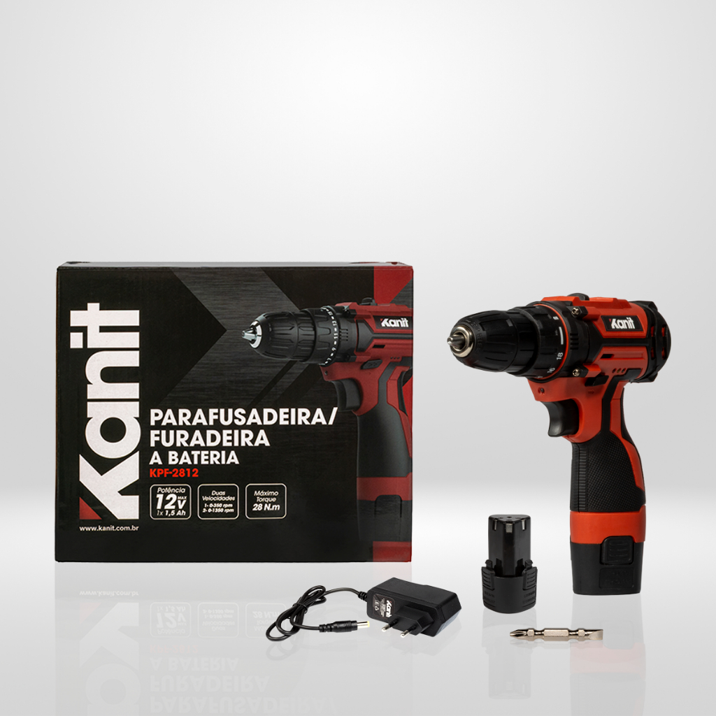 Parafusadeira Furadeira Bateria Kanit KPF2812 12V Torque 28Nm Montador Moveis Portátil