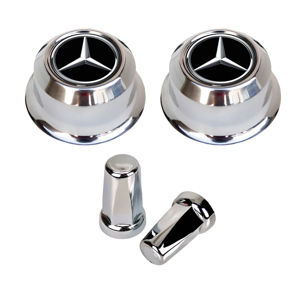 4 Calota do cubo central da roda mb sprinter em aluminio polido, com 20 capas de porca belga 19mm