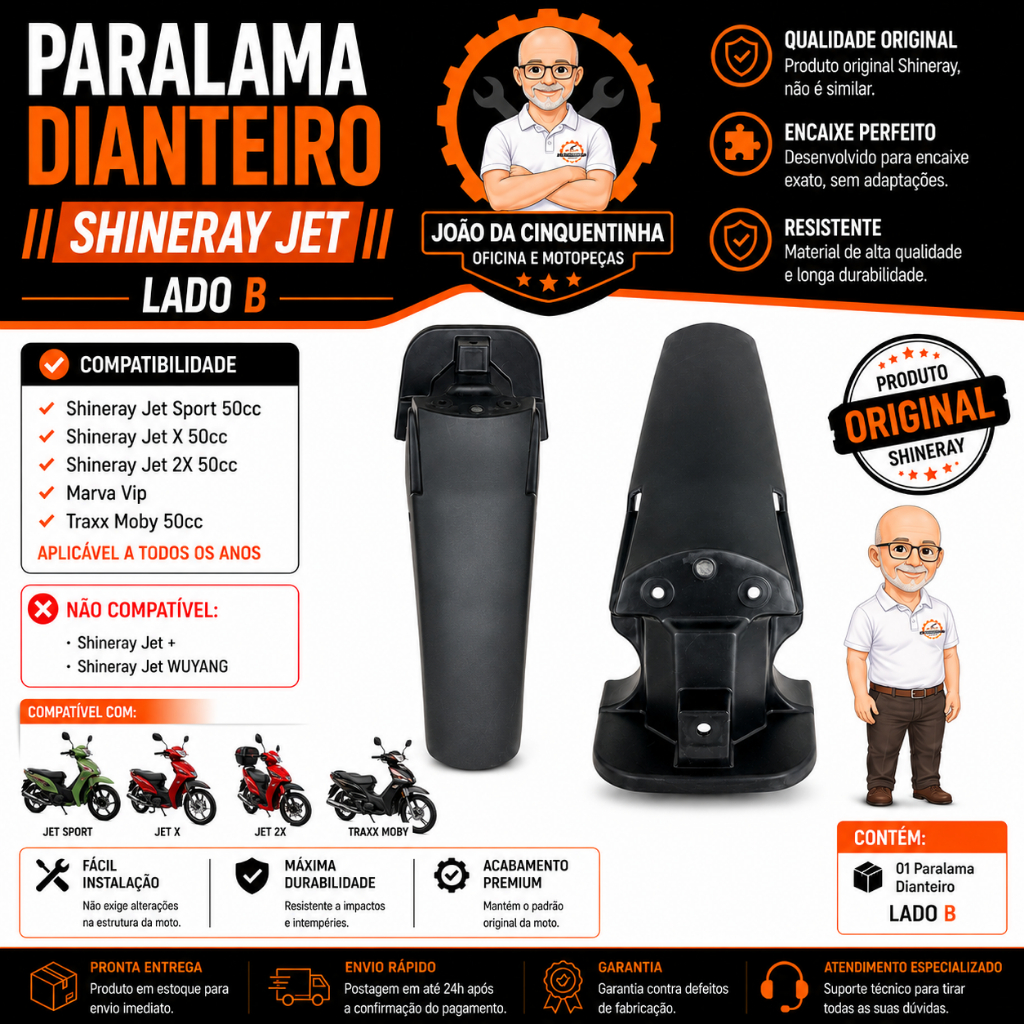 Paralama Dianteiro Parte B Shineray Jet Sport Shineray Jet X Shineray Jet 2X Traxx Moby Marva Vip