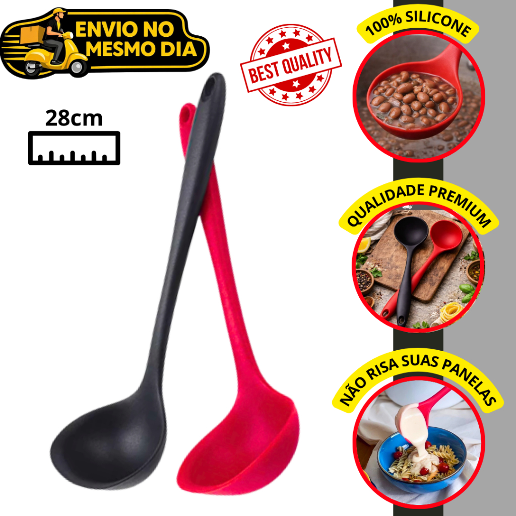 Concha 100% Silicone Premium 29cm Antiaderente Resistente ao Calor Não Risca Panelas Livre de BPA Utensilio de Cozinha