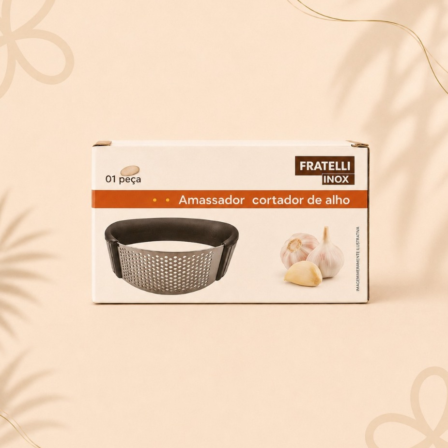 Amassador e Cortador de Alho Inox Manual Triturador Cortador de Alho Resistente Fratelli