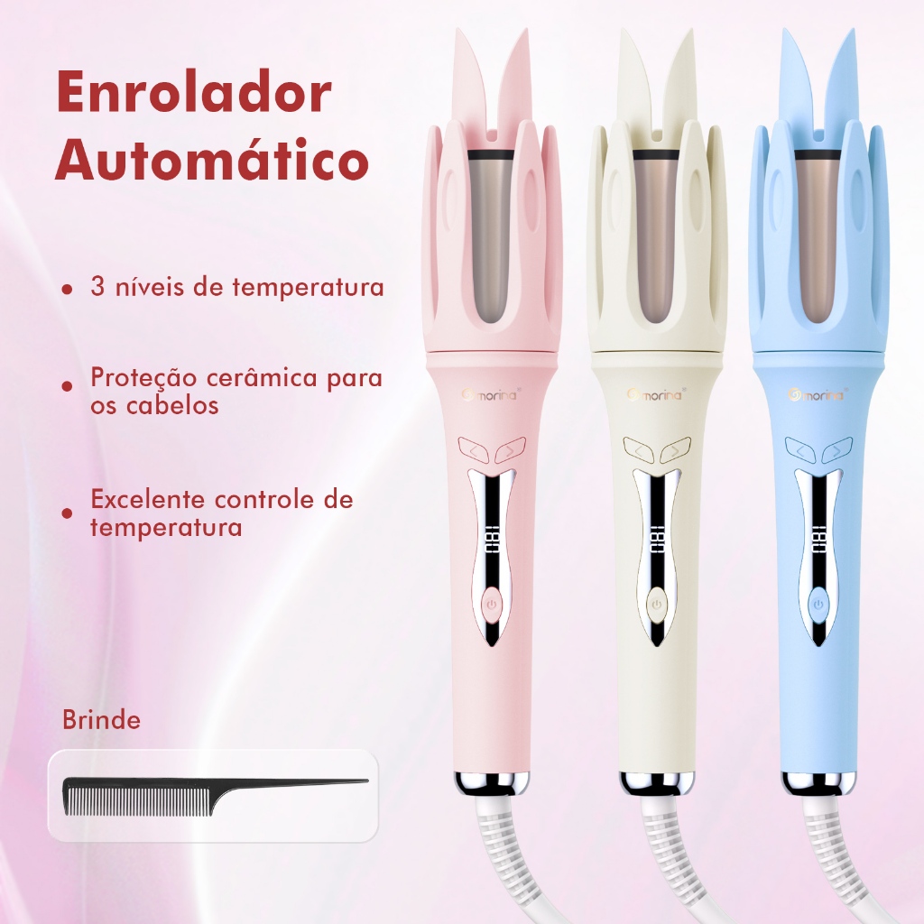 Morina Modelador de Cachos de reto Automático Profissional 25mm Bivolt Aquecimento