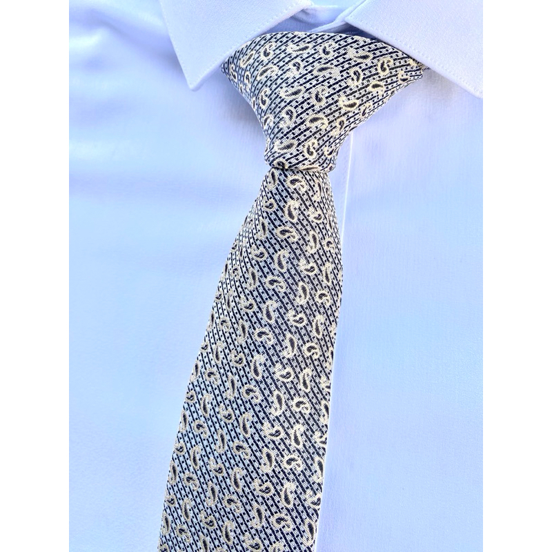 Gravata Prata com Detalhes Bege Champagne – Elegância Clássica