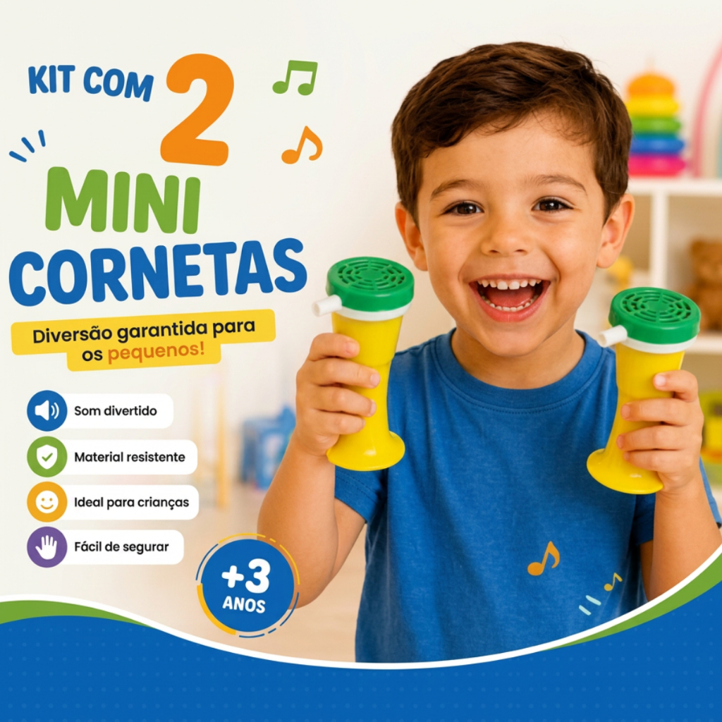 KIT 2 MINI CORNETAS Copa Do Mundo Brasil Torcida Infantil Hexa Verde Amarelo
