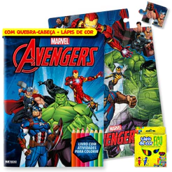 Kit Diversão Marvel Vingadores + Quebra-cabeça e Lápis de Cor