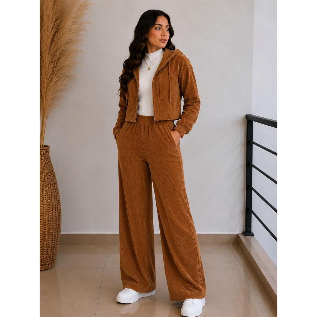 Conjunto Moletom Moletinho Feminino Veludo Cotelê Inverno Cropped Capuz